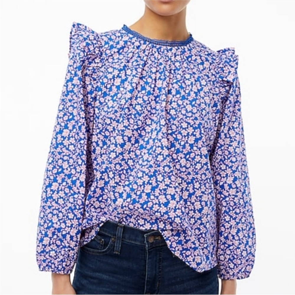 J.Crew Floral Ruffle Blouse in Petite XS